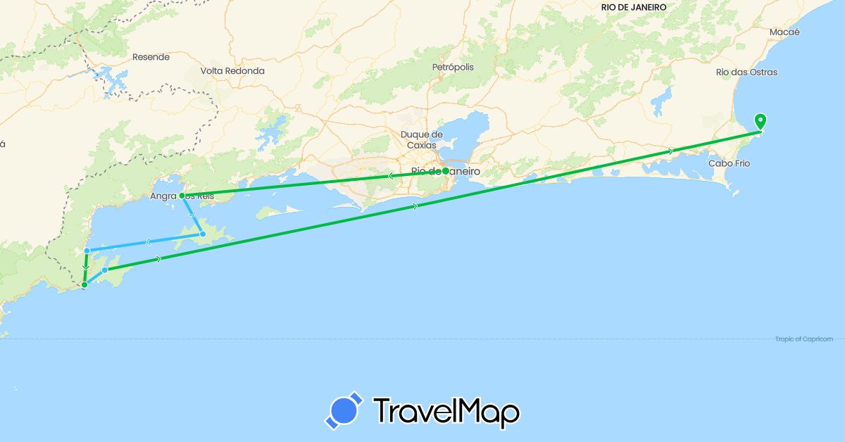 TravelMap itinerary: driving, bus, boat in Brazil (South America)